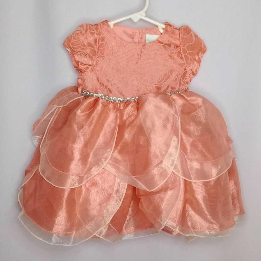 Nannette Baby Tulip Dress Short Slv Tulle Layer Peach Toddler Infant Girls 12 mo
